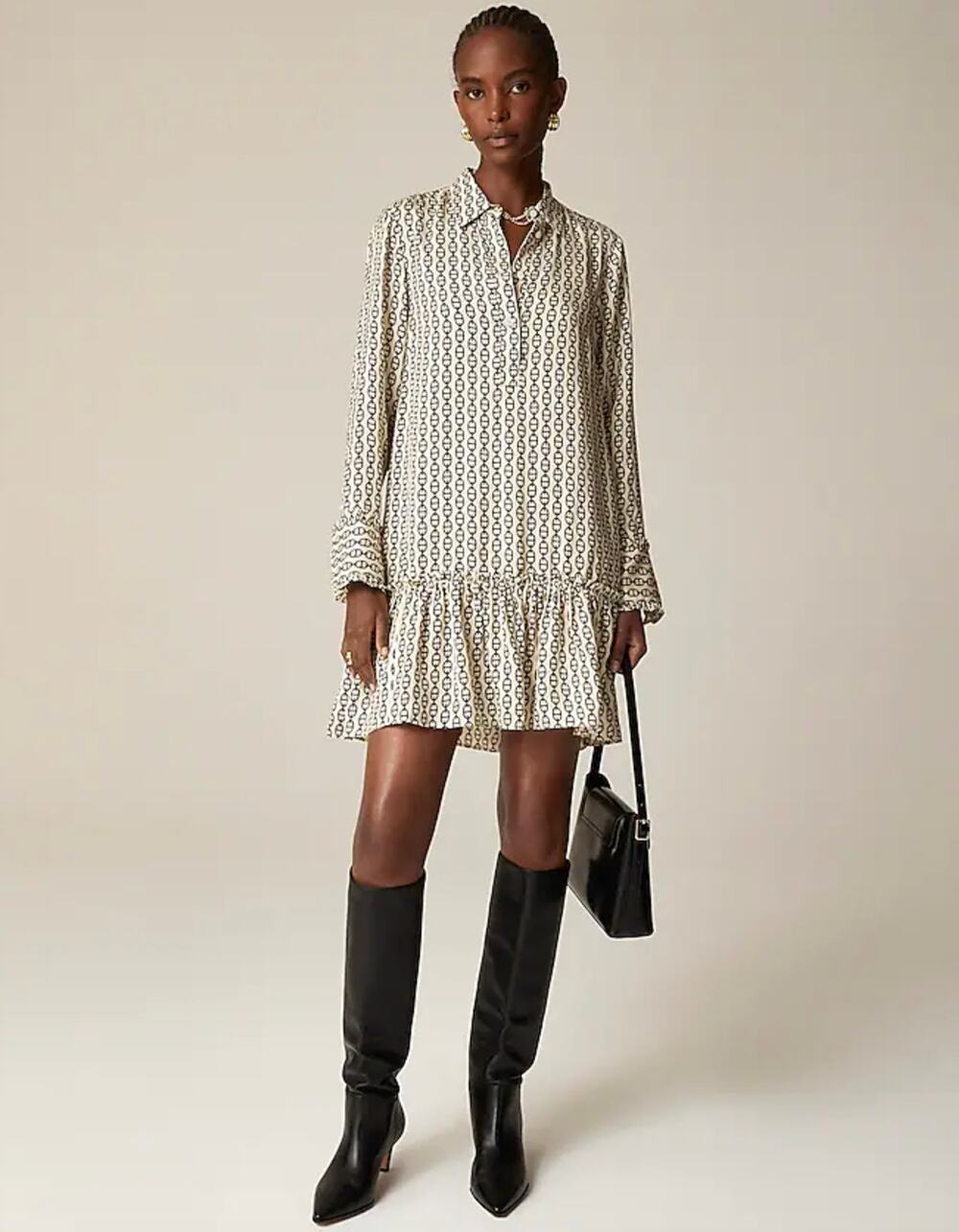 J.Crew Amelia Popover Shirtdress Vintage Links Prints Long Sleeve XXS NWT